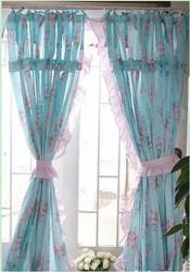 Shabby and Elegant Blue Rose W/ruffle Curtain Drape 2pc Set